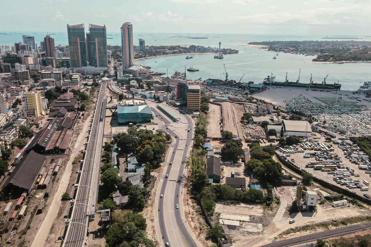 Aerial view of the harbour in Dar es Salaam, Tanzania